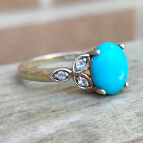14k Over Sterling Sleeping Beauty Turquoise Ring - Picture 4 of 8